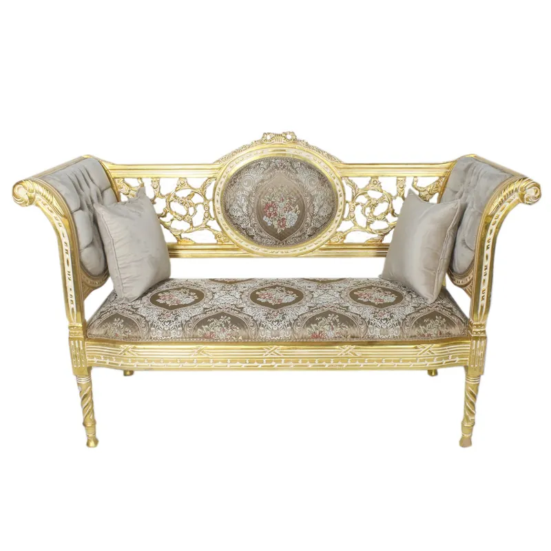 Casa Padrino baroque bench gray cream pattern / gold 155 x 50 x H. 70 cm - antique style bench Direktkauf