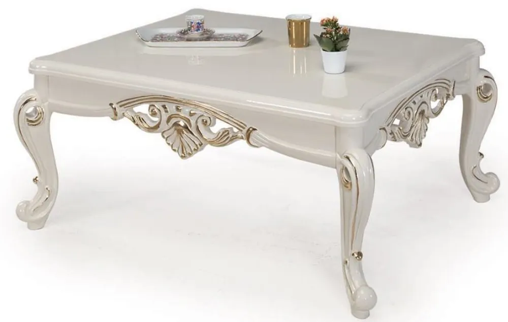 Casa Padrino luxury baroque coffee table white / gold 115 x 85 x H. 50 cm - Solid wood living room table in baroque style - Baroque Furniture Mega-Angebot