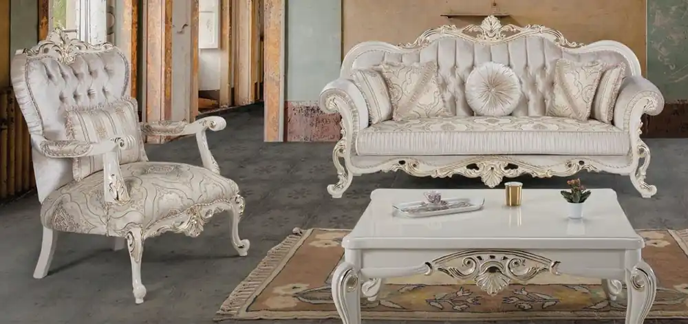 Casa Padrino luxury baroque living room set multicolor / white / gold - 2 Sofas & 2 Armchairs & 1 Coffee Table - Living Room Furniture in Baroque Style - Noble & Ornate Bestpreis