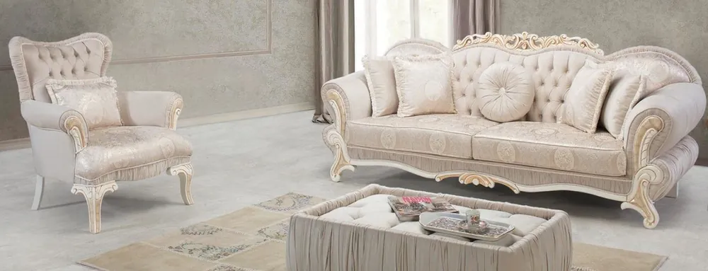 Casa Padrino luxury baroque living room set light pink / white / gold - 2 Sofas & 2 Armchairs & 1 Side Table - Living room furniture in baroque style - Noble & Ornate Direkt Vom Hersteller