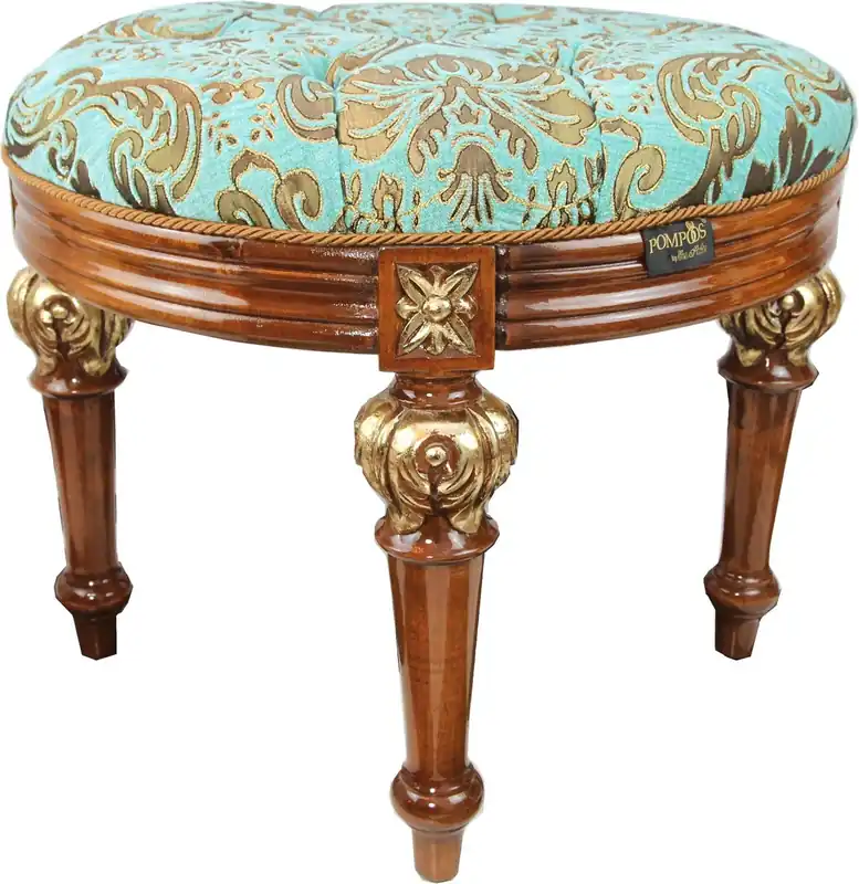 Pompöös by Casa Padrino luxury baroque stool round turquoise pattern / brown gold - Pompööser baroque stool designed by Harald Glööckler Jetzt Kaufen