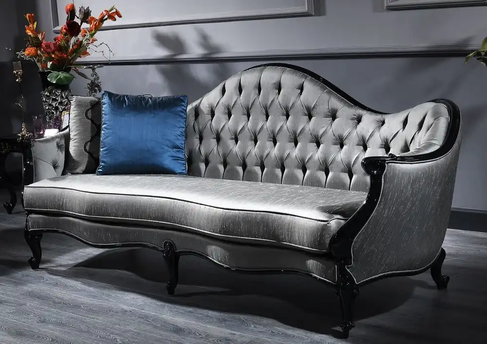 Preisreduziert Casa Padrino luxury baroque sofa silver / black 250 x 92 x H. 103 cm - Ornate Living Room Sofa in Baroque Style