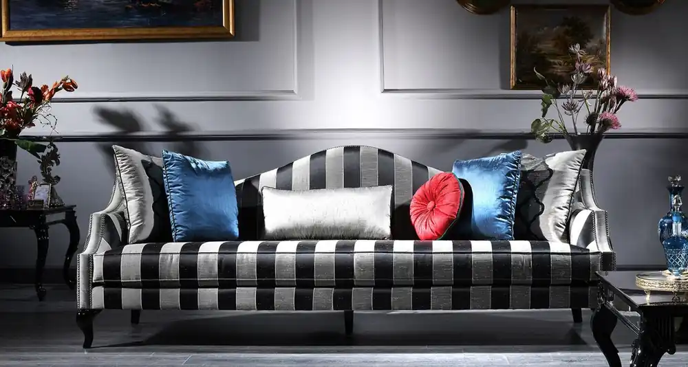 Casa Padrino luxury baroque sofa silver / black 245 x 92 x H. 93 cm - Striped living room sofa - Baroque Furniture Kracherpreis