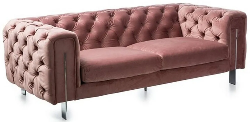 Meistverkauft Casa Padrino luxury Chesterfield velvet sofa vintage pink / silver 200 x 100 x H. 68 cm - Chesterfield Living Room Furniture