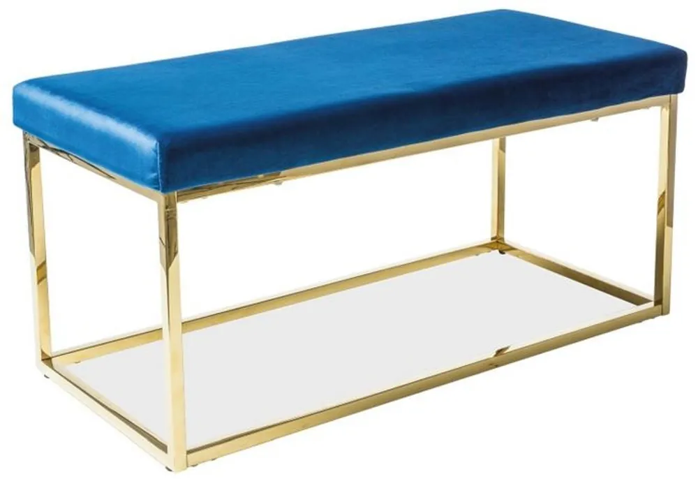 Casa Padrino luxury bench blue / gold 100 x 46 x H. 48 cm - Upholstered velvet bench with stainless steel frame Abverkauf