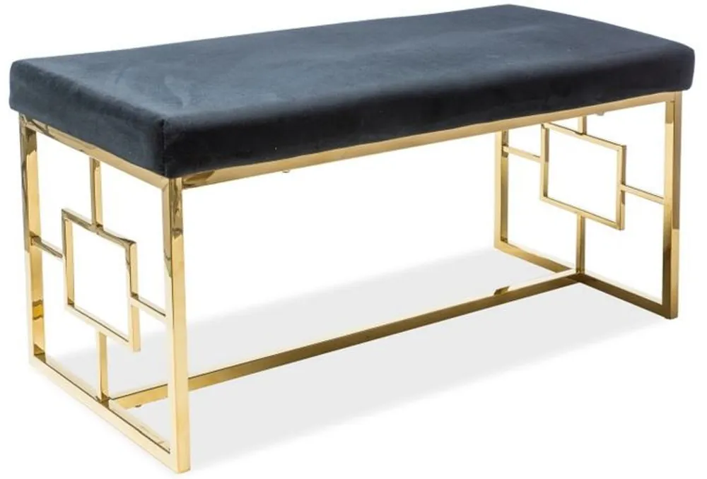 Casa Padrino luxury bench black / gold 100 x 46 x H. 48 cm - Upholstered velvet bench with stainless steel frame Billig
