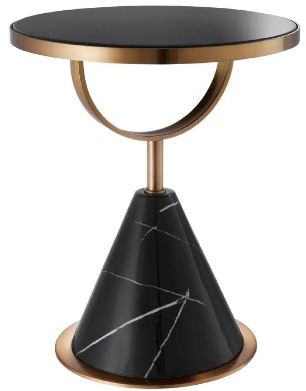 Casa Padrino luxury stainless steel side table with faux marble black / copper Ø 49.5 x H. 60.5 cm - Living Room Furniture Direktkauf