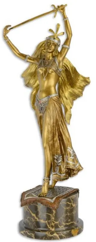 Günstig Casa Padrino luxury bronze figure sword dancer gold / silver / bronze / black 23.3 x 19.1 x H. 59.8 cm - Bronze sculpture with marble base - Decorative Accessories