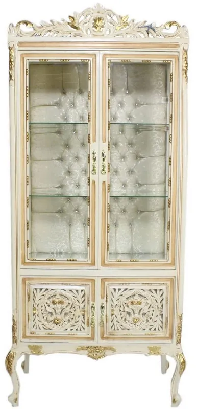 Casa Padrino baroque display case cream / beige / gold 100 x 40 x H. 170 cm - Ornate Baroque Display Cabinet with 2 Glass Doors and Beautiful Decorations and Rhinestones Mega-Angebot
