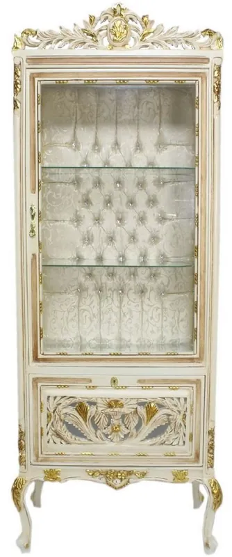 Casa Padrino baroque showcase cream / beige / gold 70 x 40 x H. 170 cm - Ornate baroque display cabinet with glass door and rhinestones - Baroque Furniture Preisreduziert
