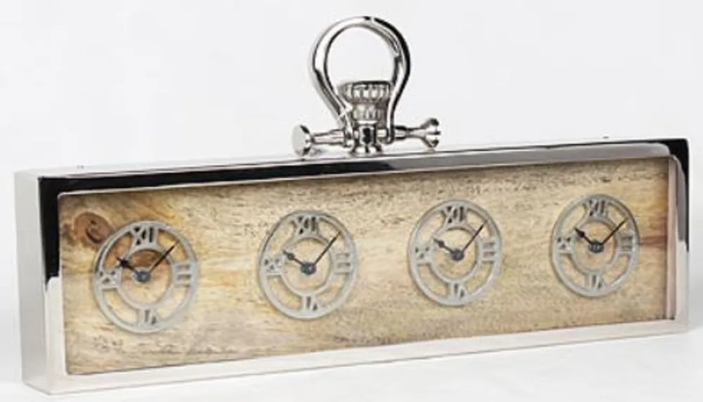 Casa Padrino table clock silver / natural 52 x 5 x H. 25 cm - Decorative desk clock - Noble Desk Decoration Schneller Versand