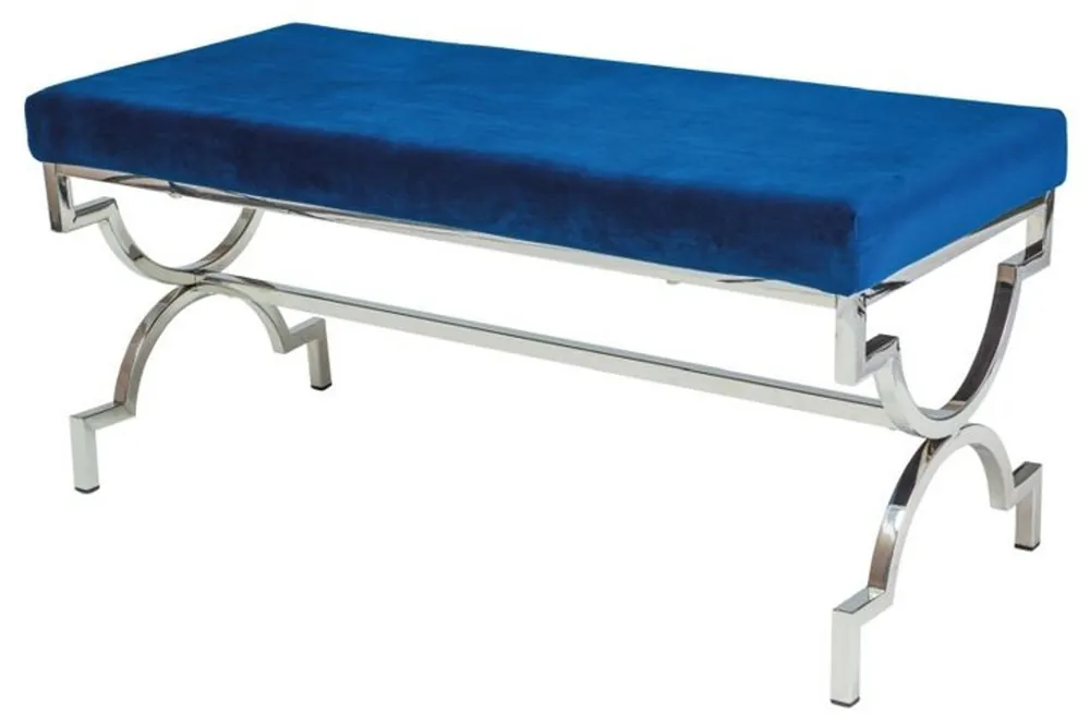 Casa Padrino luxury bench navy blue / silver 99 x 43 x H. 46 cm - Upholstered velvet bench with chromed stainless steel frame - Living Room Furniture Preiswert