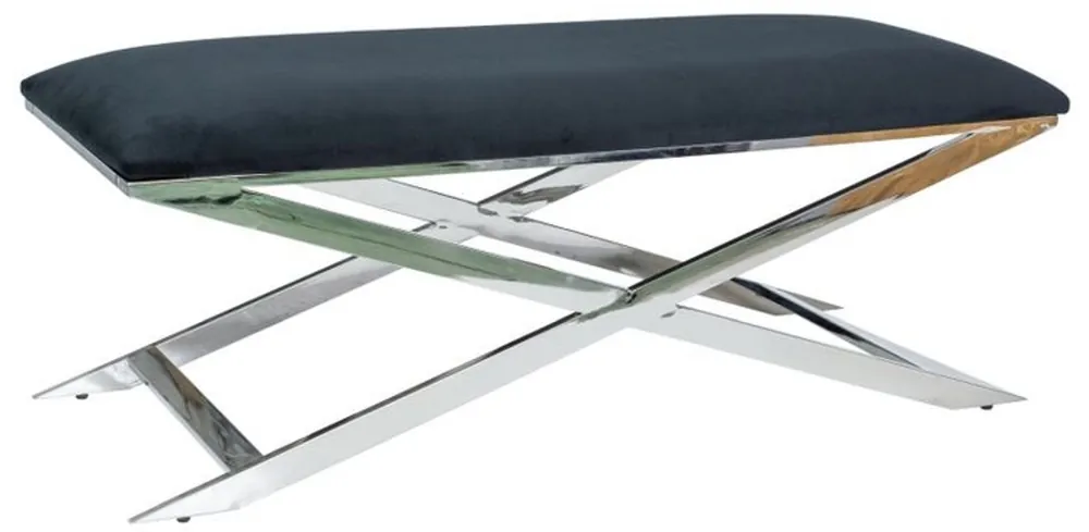 Casa Padrino luxury bench black / silver 120 x 45 x H. 45 cm - Upholstered velvet bench with chromed stainless steel frame Sofort Bestellen