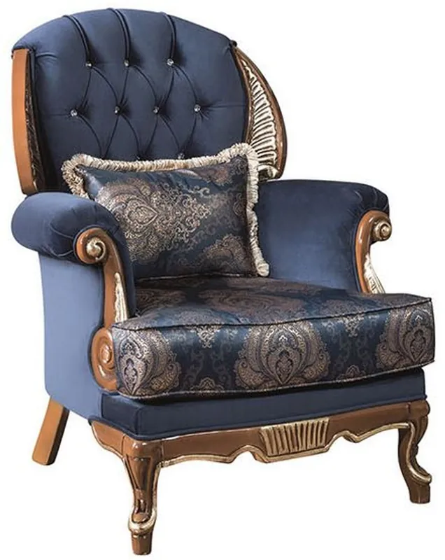 Casa Padrino luxury baroque living room armchair with rhinestones and decorative pillow blue / brown 100 x 90 x H. 110 cm - Noble & Ornate Sonderaktion