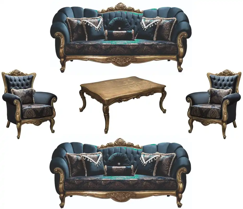 Aktuell Casa Padrino luxury baroque living room set blue / gold - 2 Sofas & 2 Armchairs & 1 Coffee Table - Living Room Furniture - Noble & Ornate