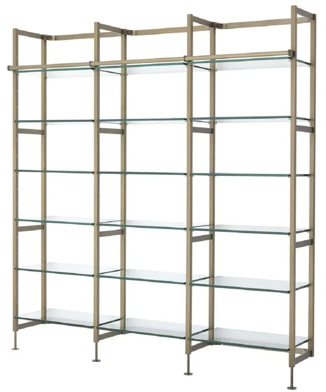 Bestpreis Casa Padrino luxury shelf cabinet brass 222.5 x 51 x H. 238 cm - Stainless steel wall unit with 18 adjustable glass shelves - Living room cabinet - Office cabinet - Luxury Furniture