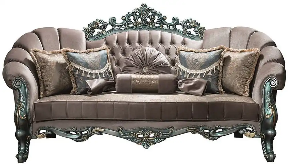 Beliebt Casa Padrino luxury baroque velvet sofa gray / green / gold 225 x 95 x H. 115 cm - Ornate living room sofa with rhinestones and decorative pillows