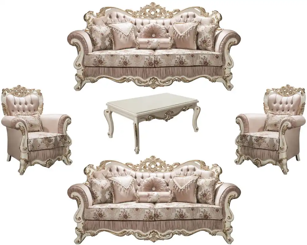 Casa Padrino luxury baroque living room set pink / white / gold - 2 Sofas & 2 Armchairs & 1 Coffee Table - Ornate Furniture in Baroque Style Jetzt Kaufen