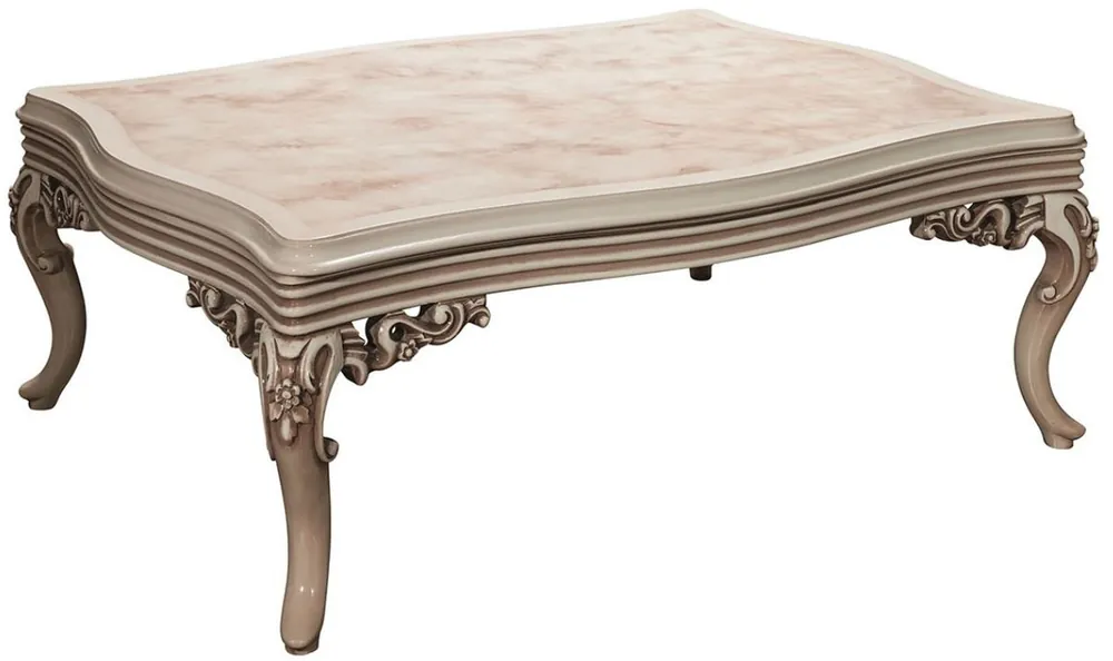 Casa Padrino luxury baroque coffee table cream / beige 120 x 80 x H. 50 cm - Ornate Living Room Table with Glass Top Finale Aktion
