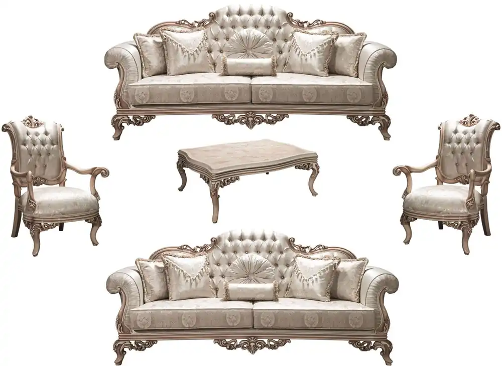 Preisknaller Casa Padrino luxury baroque living room set silver / cream / beige - 2 Sofas & 2 Armchairs & 1 Coffee Table - Ornate Living Room Furniture in Baroque Style