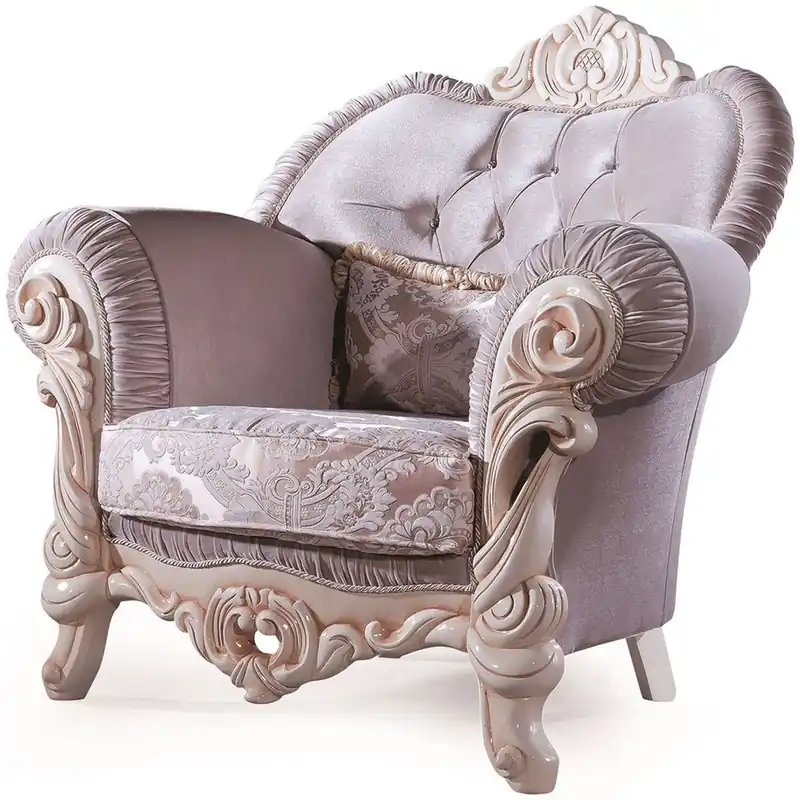 Neue Ware Casa Padrino luxury baroque armchair with decorative pillow lilac / cream / beige 100 x 80 x H. 110 cm - Solid Wood Living Room Armchair with Fine Velvet and Rhinestones