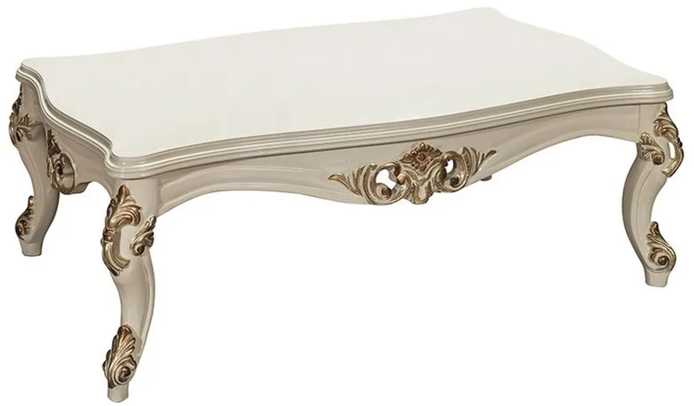 Casa Padrino luxury baroque living room table white / gold 115 x 80 x H. 50 cm - Noble solid wood coffee table in baroque style - Baroque Living Room Furniture Kracherpreis