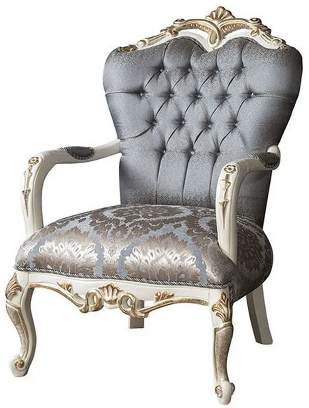 Casa Padrino luxury baroque living room armchair with rhinestones blue / white / gold 95 x 80 x H. 115 cm - Noble Living Room Furniture in Baroque Style Angebot
