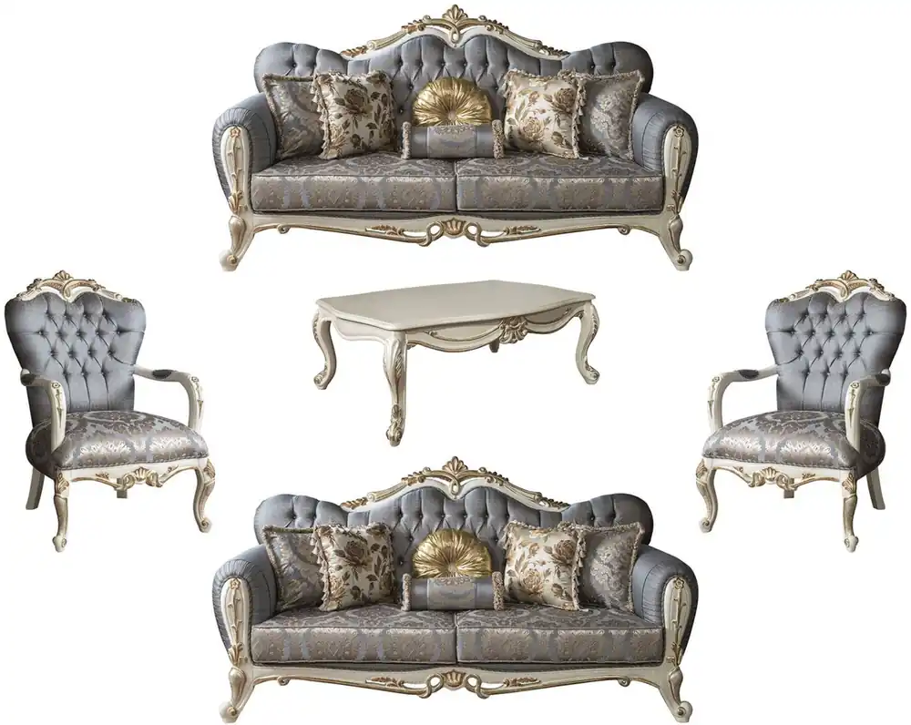 Casa Padrino luxury baroque living room set blue / white / gold - 2 Sofas & 2 Armchairs & 1 Coffee Table - Furniture in Baroque Style - Noble & Ornate Nur Heute