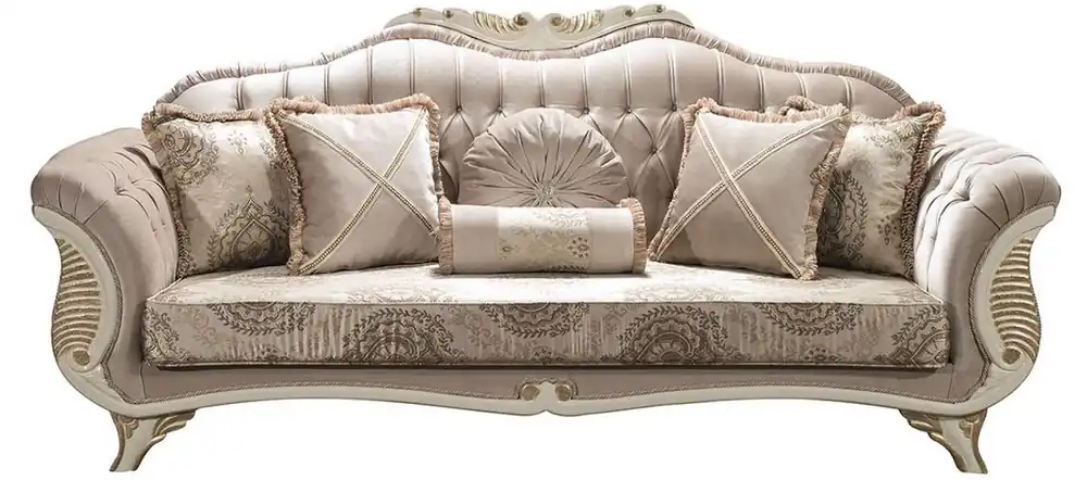 Casa Padrino luxury baroque living room sofa with rhinestones and decorative pillows gray / cream / gold 220 x 80 x H. 100 cm - Noble Baroque Style Furniture Sonderangebot