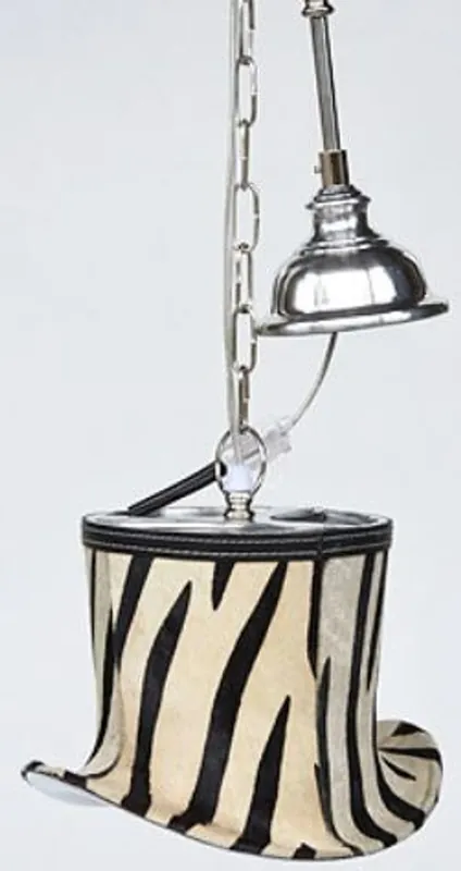 Casa Padrino designer hanging lamp black / white / silver 26 x 21 x H. 18 cm - Pendant lamp with decorative hat lampshade in zebra look Direktkauf