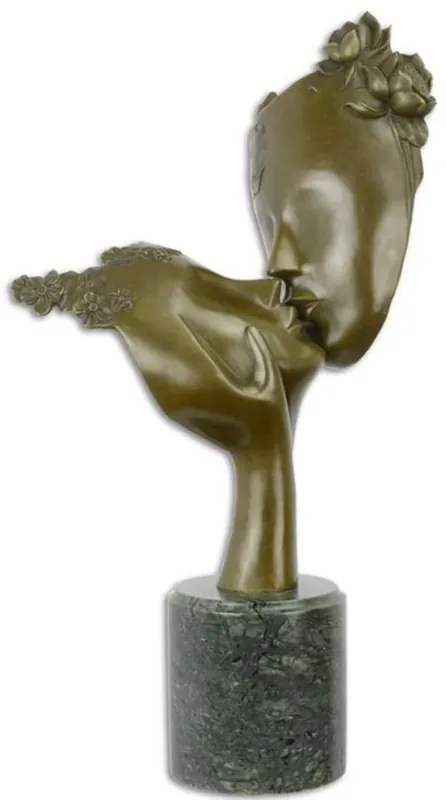 Casa Padrino luxury bronze sculpture kissing faces bronze / black 30 x 23.7 x H. 53.6 cm - Bronze sculpture with marble base - Decorative Accessories Sonderangebot