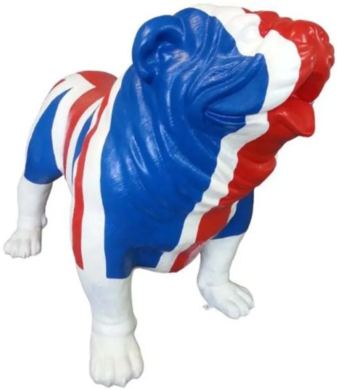 Geprüft Casa Padrino designer decoration figure dog bulldog with UK England flag blue / white / red 180 x H. 174 cm - Huge decoration figure - Garden decoration sculpture - Garden Figure