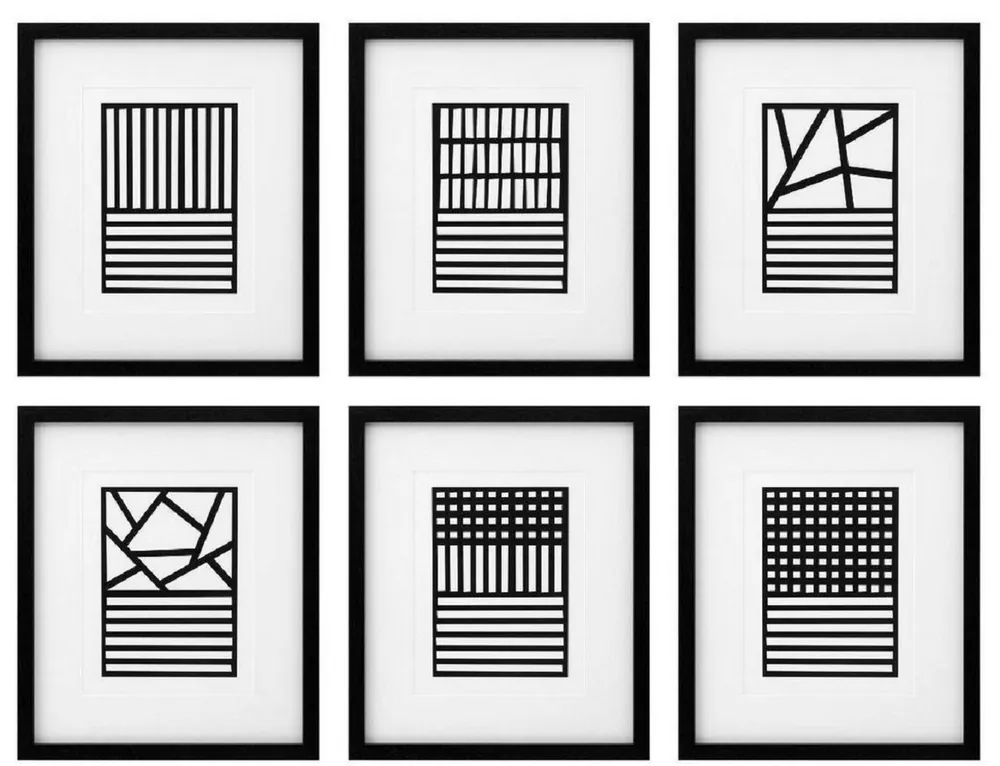 Bestseller Casa Padrino luxury pictures set of 6 abstract art black / white 55 x H. 65 cm - Art prints - Wall art - Luxury Wall Decoration