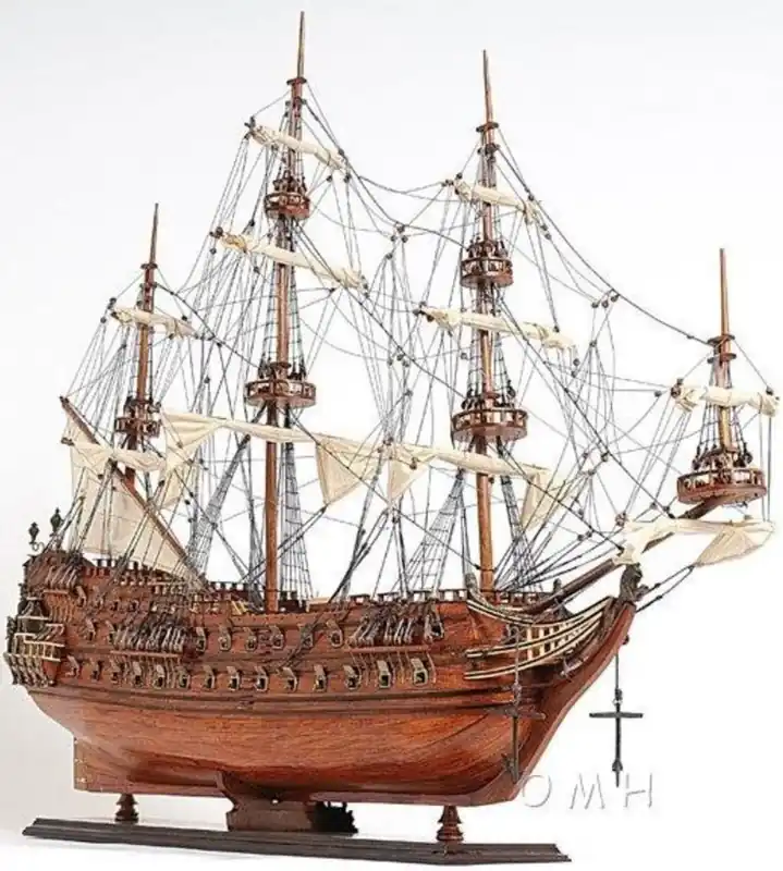 Casa Padrino luxury flagship Zeven Provincien with solid wood stand brown 93.2 x 29.8 x H. 80.5 cm - Handmade Decorative Wooden Ship Sailing Ship Must-Have