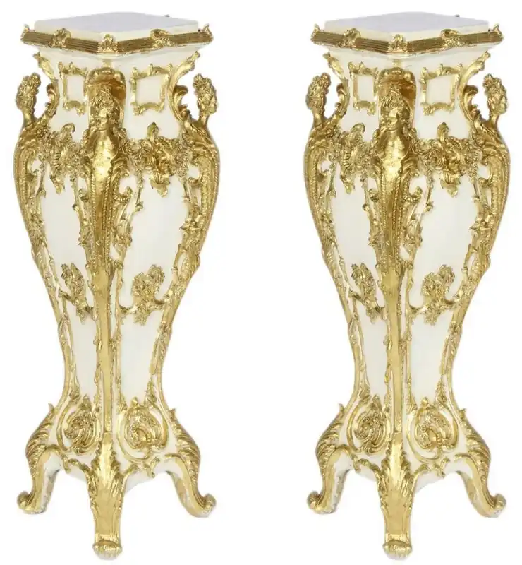 Top-Seller Casa Padrino baroque pillars set cream / gold 25 x 25 x H. 70 - Antique style pillars with marble slabs - Ornate Baroque Furniture