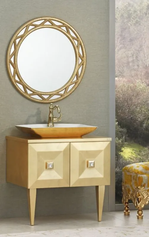 Casa Padrino luxury baroque bathroom set gold - Washstand with Sink and Wall Mirror - Noble and Ornate - Luxury Quality Sichere Zahlung