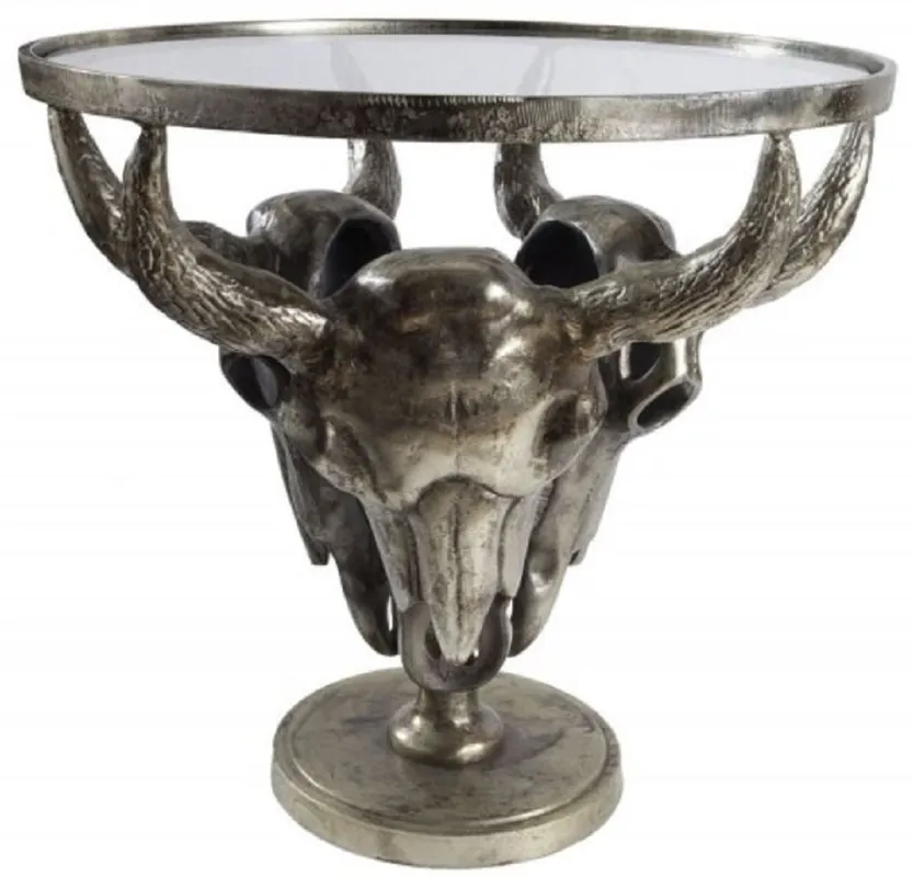Beliebt Casa Padrino designer coffee table antique bronze Ø 56 x H. 53 cm - Round living room table with 3 decorative bull heads and glass top - Living Room Furniture