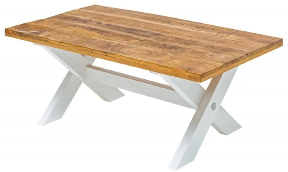 Casa Padrino country style coffee table natural / white 110 x 60 x H. 45 cm - Handmade solid wood living room table - Living room furniture in country style Neue Ware