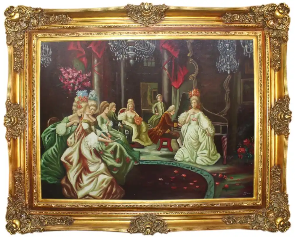 Casa Padrino baroque oil painting Classic Concert 2 multicolor / gold 160 x 10 x H. 130 cm - Hand painted painting with magnificent frame in baroque style - Baroque Furniture Must-Have