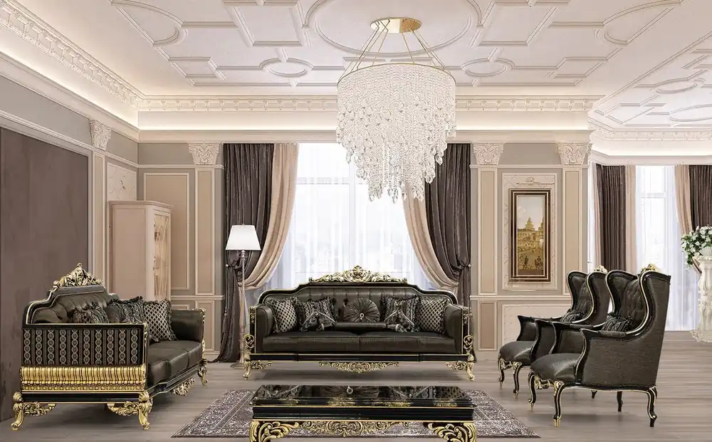 Neue Kollektion Casa Padrino luxury baroque living room set gray / black / gold - 2 Sofas & 2 Armchairs & 1 Coffee Table - Ornate Baroque Living Room Furniture