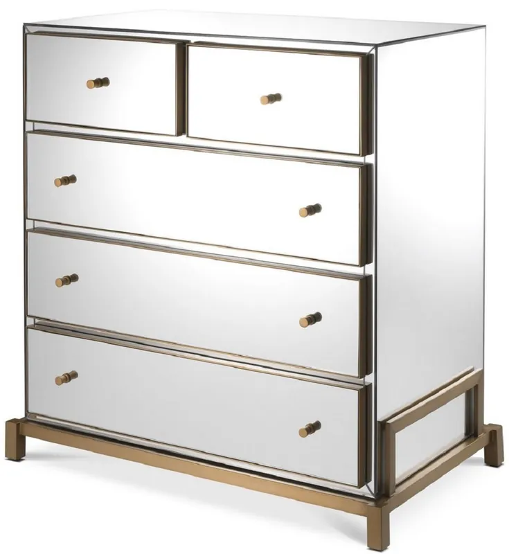 Saisonangebot Casa Padrino luxury mirror glass dresser with 5 drawers brass 88.5 x 52 x H. 87.5 cm - Mirrored bedroom chest of drawers - Bedroom Furniture