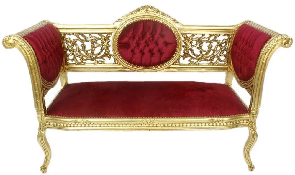 Casa Padrino baroque bench bordeaux red / gold 155 x 50 x H. 70 cm - Ornate solid wood bench with fine velvet - Baroque Furniture Neu Im Sortiment