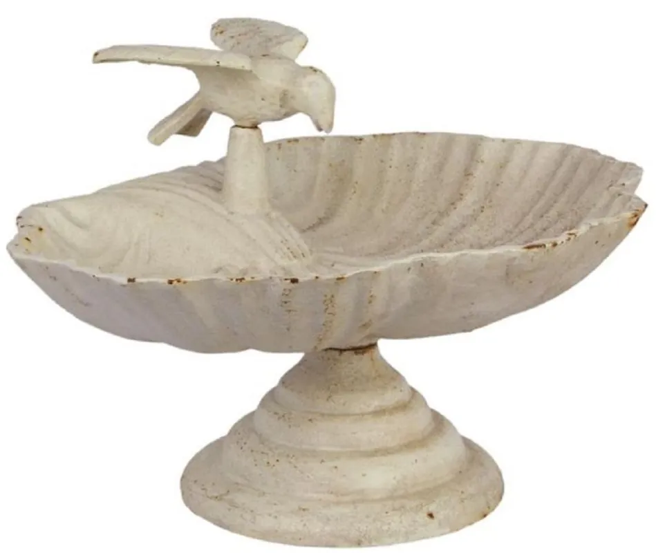 Must-Have Casa Padrino Art Nouveau bird bath with decorative bird antique white 33.5 x 26.5 x H. 21 cm - Baroque & Art Nouveau Garden Deco