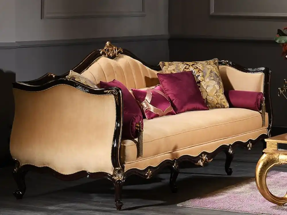 Neu Casa Padrino luxury baroque sofa beige / black / gold 250 x 110 x H. 90 cm - Ornate living room sofa - Baroque Furniture