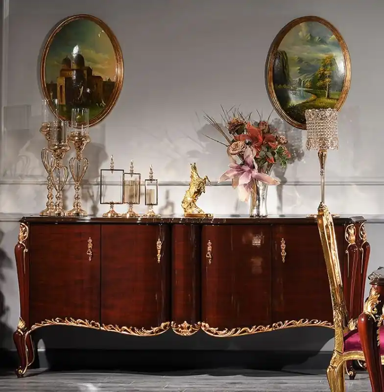 Neue Kollektion Casa Padrino luxury baroque sideboard dark brown / gold 224 x 57 x H. 105 cm - Noble cabinet with glass top and 4 doors - Baroque Furniture