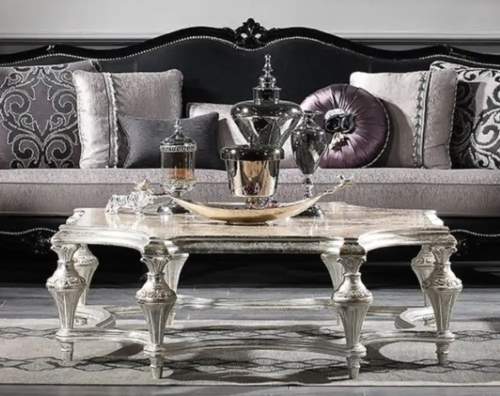 Casa Padrino luxury baroque coffee table antique silver 134 x 134 x H. 46 cm - Ornate solid wood living room table - Luxury Quality Letzte Chance