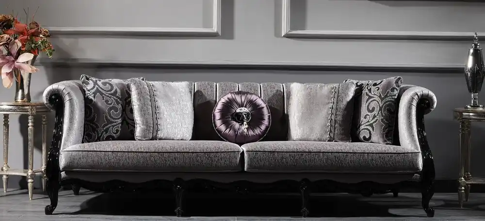 Jetzt Bestellen Casa Padrino luxury baroque living room sofa silver / black 256 x 90 x H. 84 cm - Noble Baroque Furniture