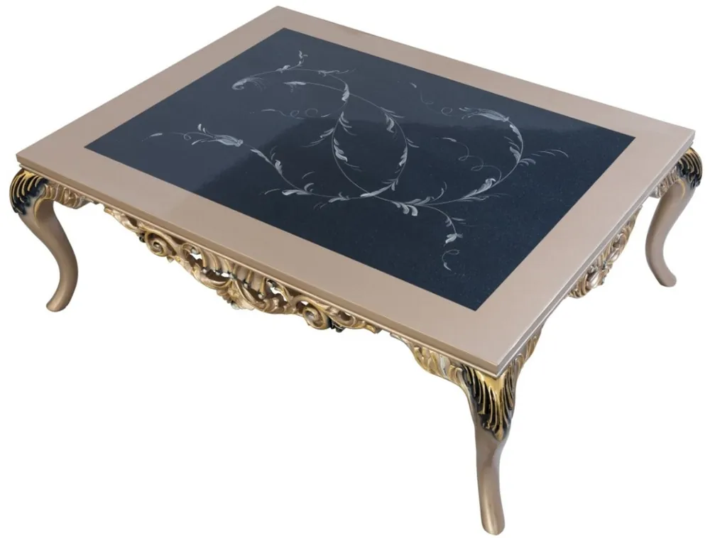Rabatt Casa Padrino luxury baroque coffee table with glass top silver / black / gold 128 x 95 x H. 46 cm - Ornate living room table with an elegant pattern - Living Room Furniture in Baroque Style