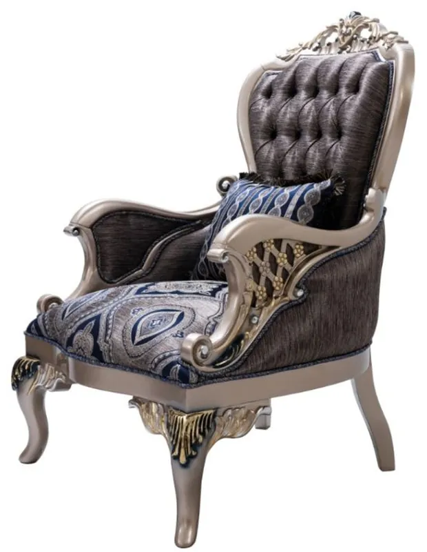 Casa Padrino luxury baroque armchair with decorative pillow blue / silver / gold 81 x 85 x H. 119 cm - Baroque living room armchair - Baroque Furniture Sonderaktion