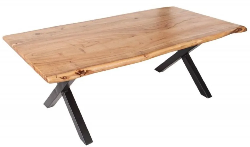 Jetzt Kaufen Casa Padrino solid wood coffee table with metal legs natural / black 118 x 60 x H. 40 cm - Rectangular living room table - Solid Wood Living Room Furniture